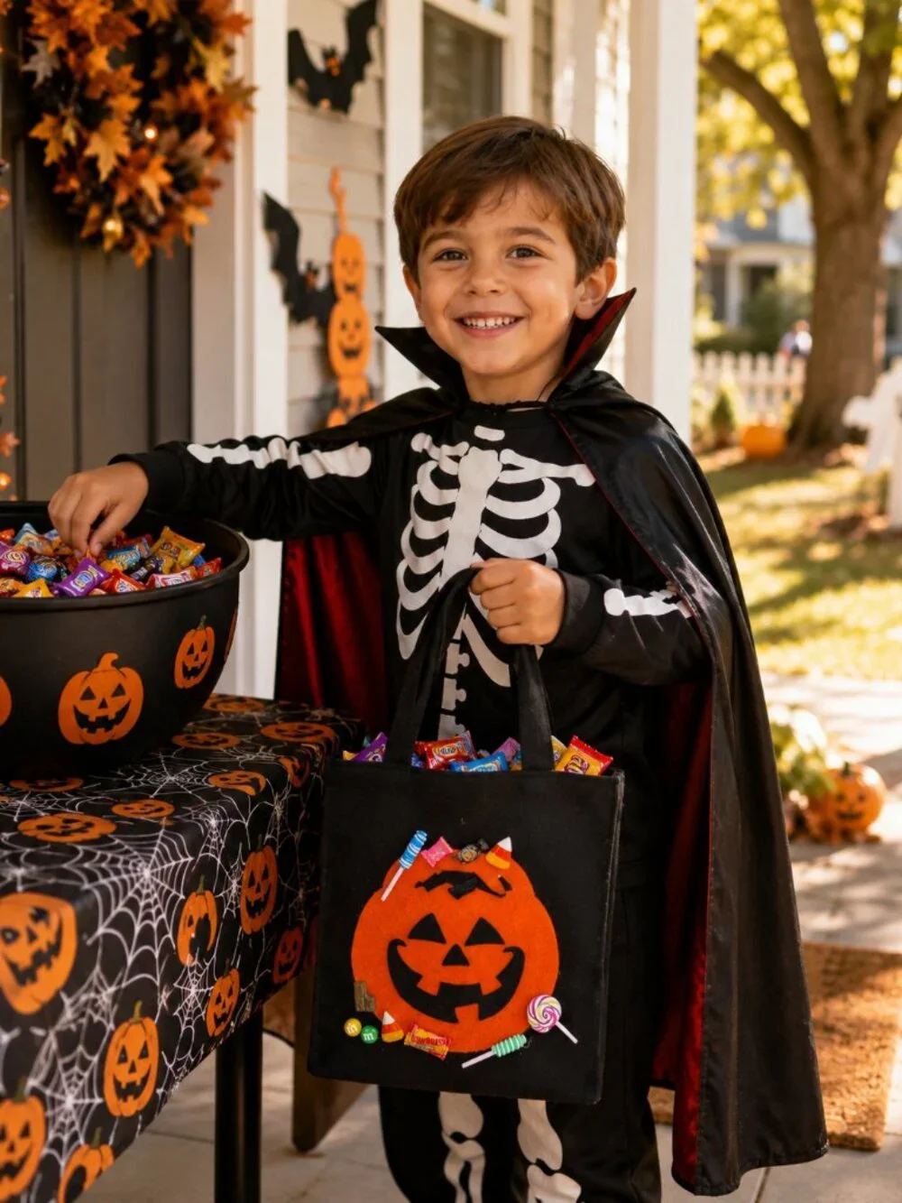 Pumpkin Halloween Treat Bag, Handmade Felt Trick or Treat Bag, Kids Halloween